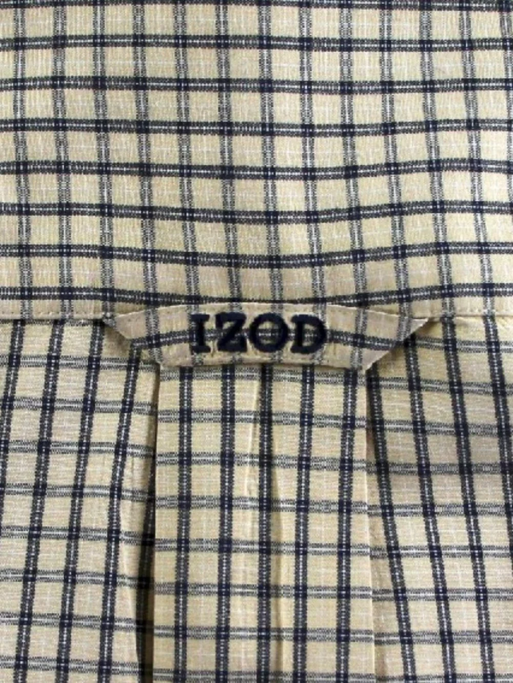 IZOD Cream & Navy Micro Tartan Plaid 100% Cotton Casual Shirt Button Down Collar - Picture 5 of 6